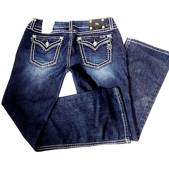 Miss Me Jeans Womens Sz 34x32 Chloe Bootcut Dark Wash Embroidered Bling Mid Rise - Picture 2 of 12